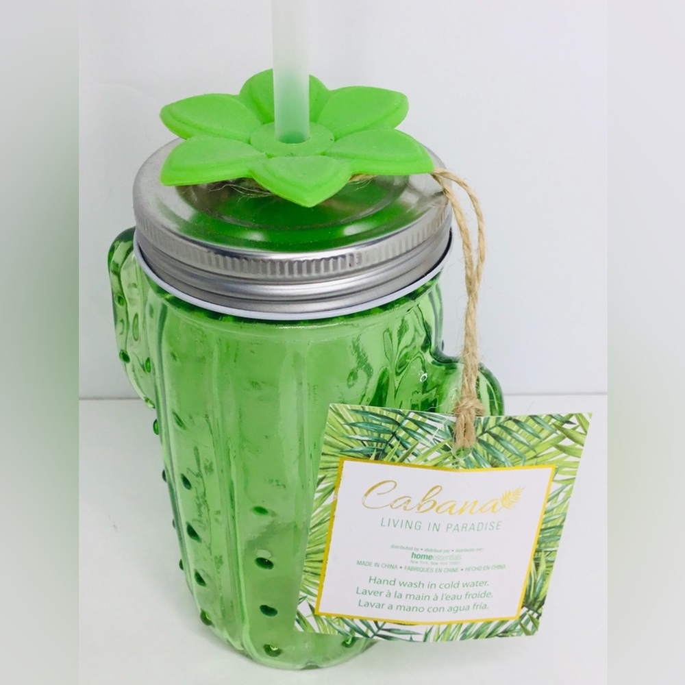Home Essentials Cabana Living in Paradise Green Cactus Shaped Mason Jar …